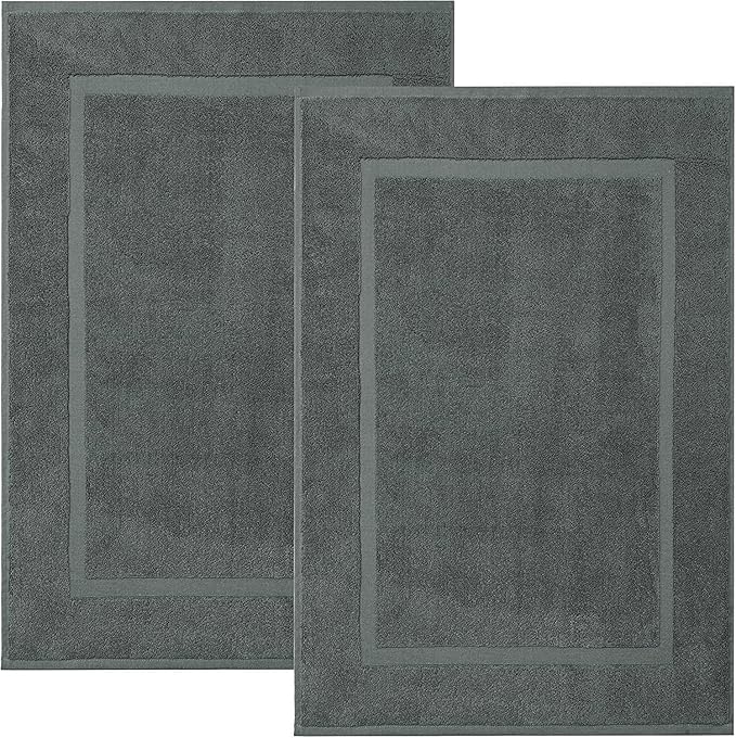 DAN RIVER Classic Bath Mat - Gray, 100% Ring Spun Cotton, Pack of 2, 21x34 inches, 800 GSM, Non-Slip, Absorbent, Quick Drying, Machine Washable Bathroom Floor Mats for Shower, Kitchen & Bath