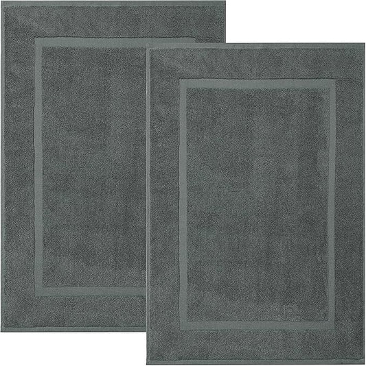 DAN RIVER Classic Bath Mat - Gray, 100% Ring Spun Cotton, Pack of 2, 21x34 inches, 800 GSM, Non-Slip, Absorbent, Quick Drying, Machine Washable Bathroom Floor Mats for Shower, Kitchen & Bath