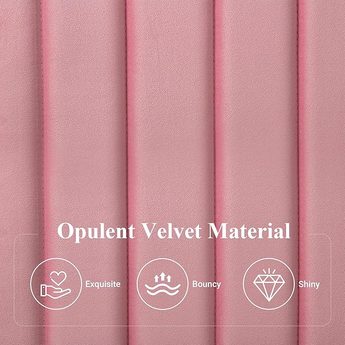 Allewie Queen Bed Frame, Velvet Upholstered Platform Bed with Adjustable Vertical Channel Tufted Headboard, Mattress Foundation with Strong Wooden Slats, Box Spring Optional, Easy Assembly, Pink