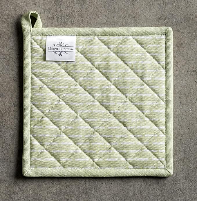 Maison d' Hermine Pot Holders 100% Cotton Heat Resistant Potholders 8" x 8" Hot Pads with Loop BBQ, Cooking, Baking, Grilling, Kitchen, Handling Hot Pans Spring/Summer (Pack of 1, Paradise Island)
