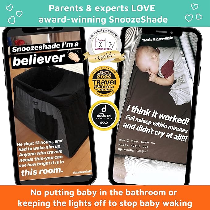 SnoozeShade Pack n Play & Travel Crib Blackout Cover | Blackout Crib Cover & Pack and Play Black Out Cover | Mom-Invented Safety Tested with Optimal Airflow