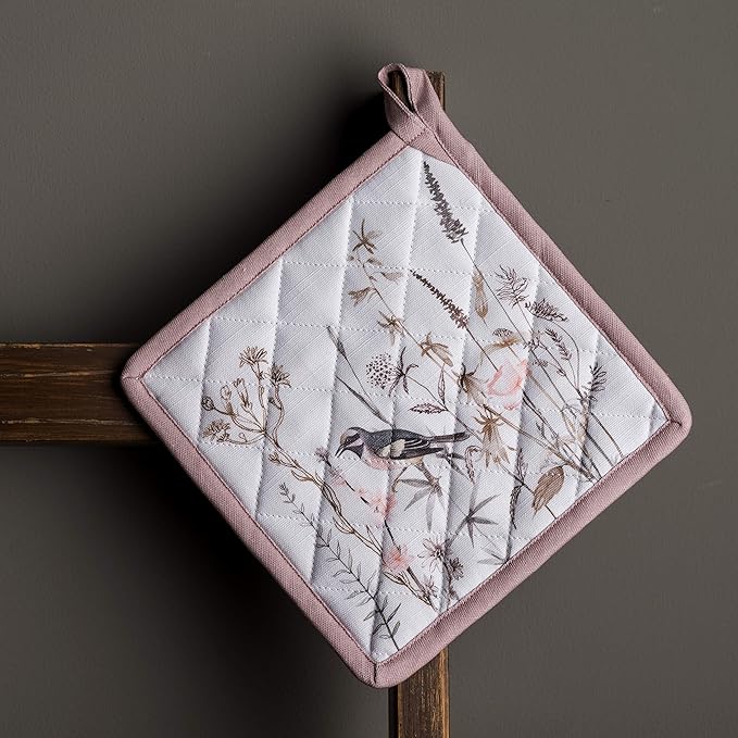 Maison d' Hermine Pot Holders 100% Cotton Heat Resistant Potholders 8" x 8" Hot Pads with Loop BBQ, Cooking, Grilling, Kitchen, Handling Hot Pans Spring/Summer (Pack of 1, Meadow Florals - Brown)