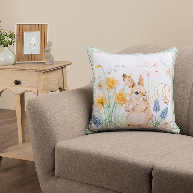 Maison d' Hermine Decorative Cushion Cover 100% Cotton 20"x20" Throw Couch Cover Washable Square Pillowcases with Invisible Zipper for Sofa, Couch, Bedroom, Easter Dew