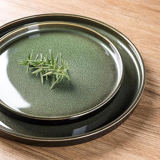 LERATIO Ceramic Dinnerware Sets for 4,Round Reactive Glaze Ceramic Plates and Bowls Set,Highly Chip and Crack Resistant | Dishwasher & Microwave Safe Dishes Set,Service for 4 (12pc)-Green