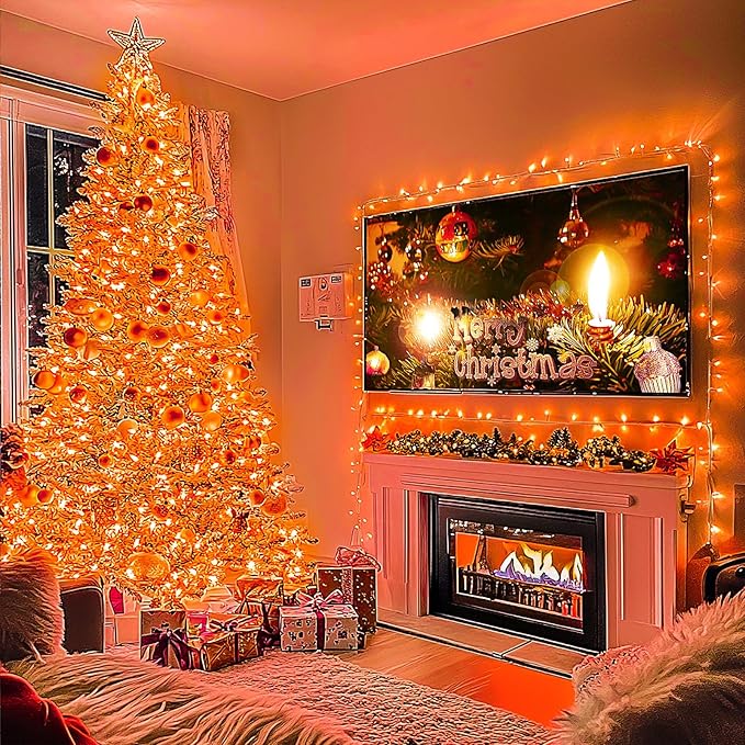 JMEXSUSS 500 LED Halloween Lights Outdoor, 163FT 8 Modes Orange Halloween Light Indoor Clear Wire, Outdoor Waterproof Thanksgiving Lights Plug in for Fall Room Porch Christmas