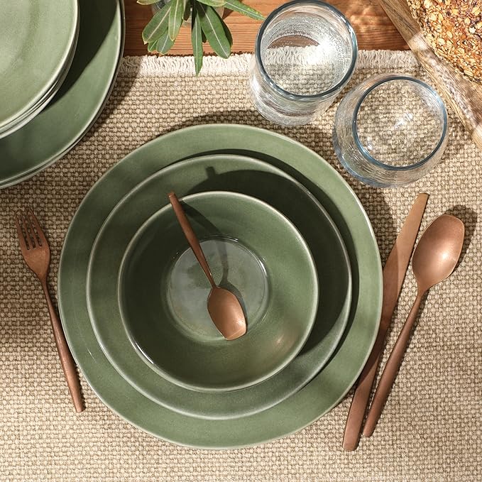 Bloomhouse Montecito Breeze 16 Piece (Service for 4) Double Plates and Bowls Stoneware Reactive Glaze Dinnerware Set - Cyprus Green