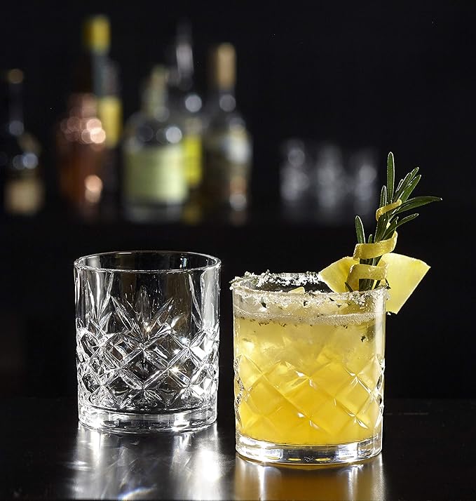 Royalty Art Whiskey Glasses - Set of 4 Premium Crystal Tumblers with The Distinctive Kinsley Design - Perfect for Bourbon, Scotch, Whiskey, and Cocktails - Ideal Gift for Enthusiasts 10.6 oz