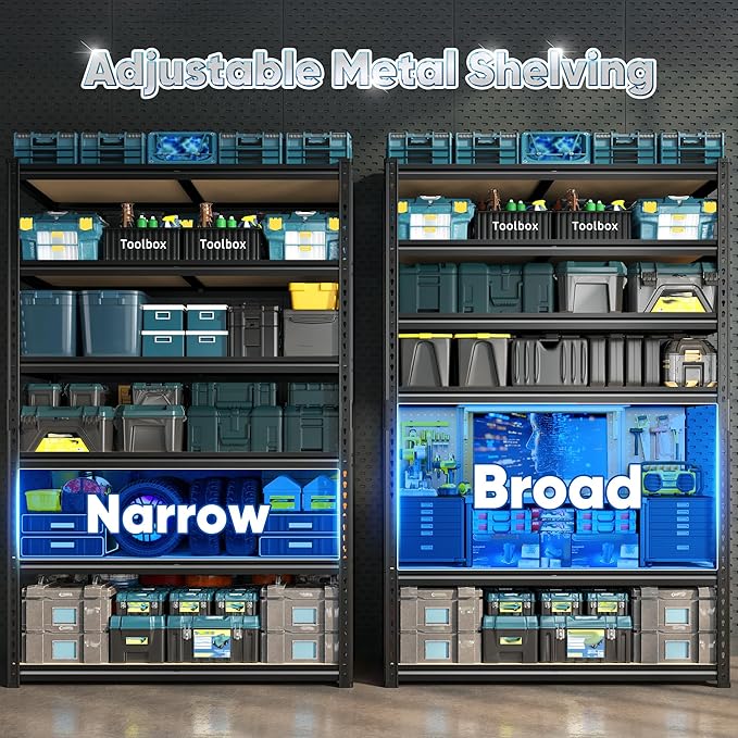 84" H Garage Shelving, 6 Tier Storage Shelves Load 3000 lbs, Adjustable Garage Shelves, Metal Shelving Unit for Warehouse, Basement, Pantry, 40" Wx 16" D x 84" H, Black