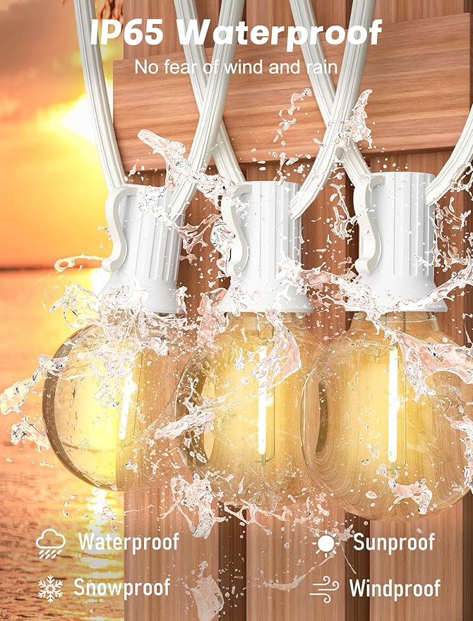 SUNSGNE G40 Globe White String Lights Outdoor - 100FT White Patio Lights with 52 Shatterproof Dimmable LED Bulbs(2 Spare) for Room Party Bistro Pergola Tents Decor