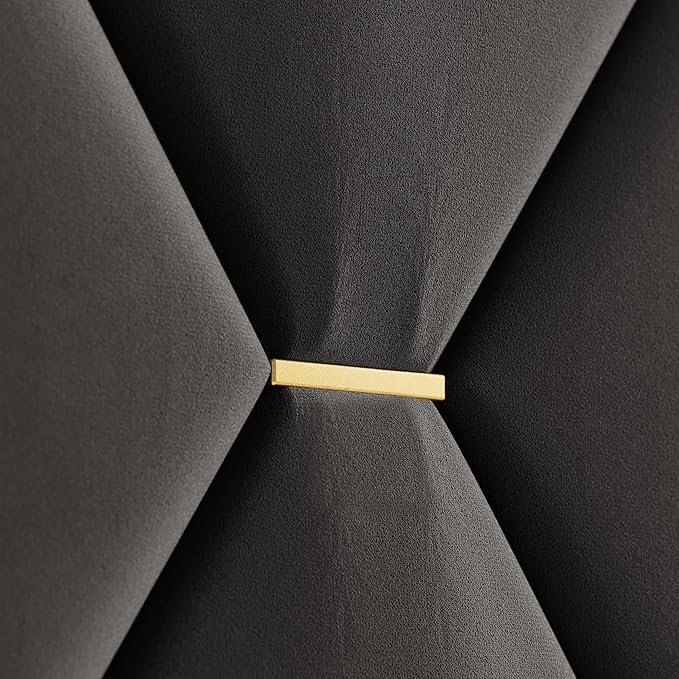 Allewie Velvet King Size Upholstered Bed Frame with Wingback Storage Headboard & Charging Station, Platform Bed with Diamond Tufted Design & Gold Trim, No Box Spring Needed, Easy Assembly, Black