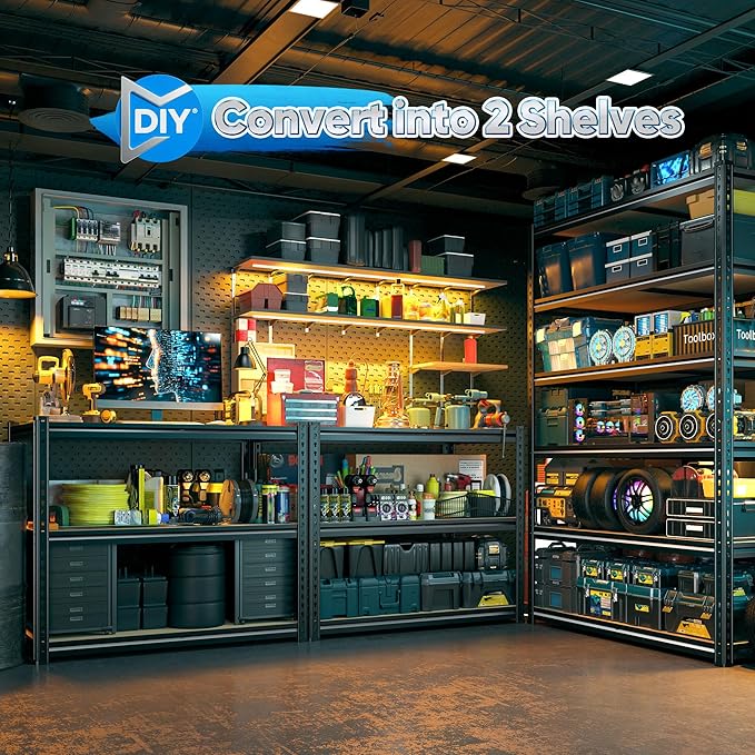 84" H Garage Shelving, 6 Tier Storage Shelves Load 3000 lbs, Adjustable Garage Shelves, Metal Shelving Unit for Warehouse, Basement, Pantry, 40" Wx 16" D x 84" H, Black