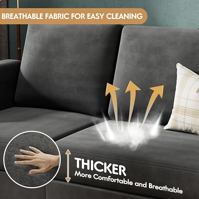 VICTONE Convertible Sectional Sofa Couch, 3 Seat L-Shaped Sofa with Linen Fabric Ottoman Small Couch for Small Apartments, Living Room and Office (Linen Fabric, Dark Gray)