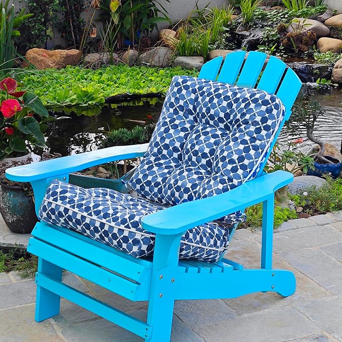 JMGBird Outdoor Chair Cushions, Pack of 2 Patio Seat/Back Cushions 19" x 19" with Ties for Patio Furniture Chairs Home Garden Decoration (Blue Black with Plaid)