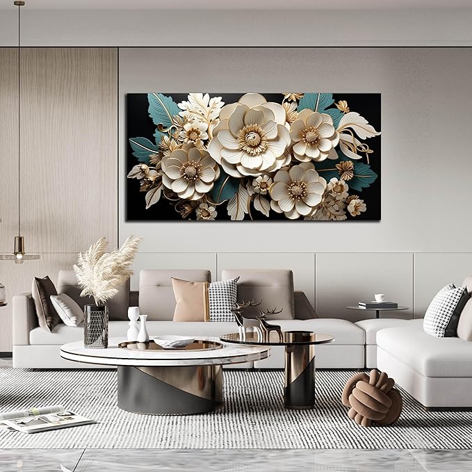 Flower Canvas Wall Art for Living Room Bedroom Home Office White Flower Picture Artwork Large Framed Wall Art Modern Canvas Prints Size 29x59
