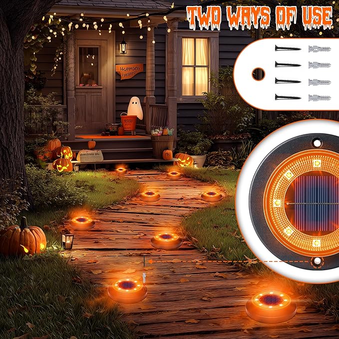 Flacchi Solar Ground Lights - Solar Powered Lights Outdoor Solar Disk Light Waterproof Landscape Light for Patio Yard Pathway Walkway Driveway (Orange, 12 Pack)