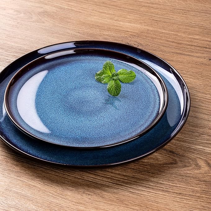 LERATIO Ceramic Dinnerware Sets for 4,12 Pieces Poreclain Plates and Bowls Sets,Scratch Resistant Dishes,Dishwasher & Microwave Safe,Oven Safe Dishes Set,Service for 4 - Blue