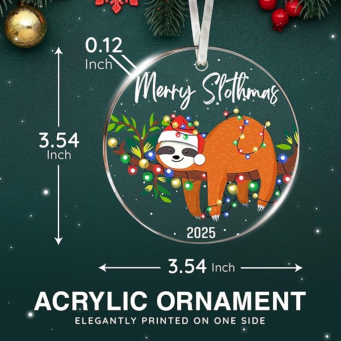Sloth Ornaments for Christmas Tree - Unique Sloth Gifts for Kids and Women, Best Themed Decor Enhancing Festive Cheer, Ideal Gifts for Sloth Lovers, Perfect Ornaments for Christmas Decorations