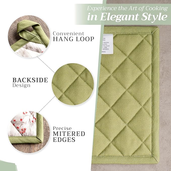 Maison d' Hermine 100% Cotton Oven Mitt & Pot Holder Set (7.5"x13" & 8"x8") Heat Resistant BBQ Cooking Gloves with Loop for Thanksgiving Christmas Decorations Handling Hot Pans (Mountain Life)