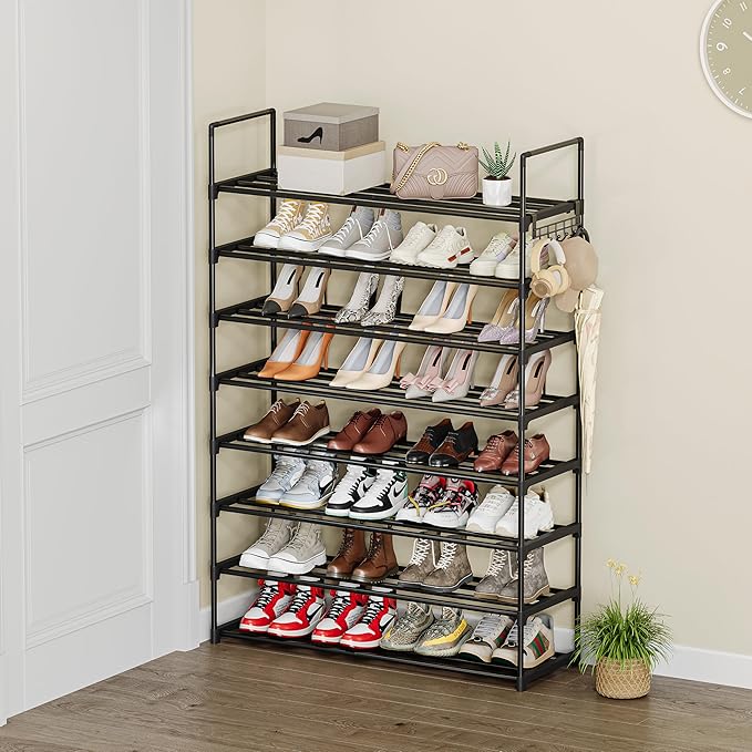 Shoe Rack, 8 Tier Tall Shoe Rack for Entryway, Shoe Orhanizer for Closet, Adjustable Shelf Height Metal Shoe Shelf, Shoe Stand for Front Door Entrance, Closet & Entryway