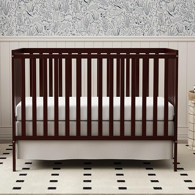 Baby Crib 5-in-1 Convertible, Wooden Nursery Cribs Converts to Toddler Bed, Daybed and Full Size Bed, 3 Adjustable Base, Non-Toxic Finish (Espresso)