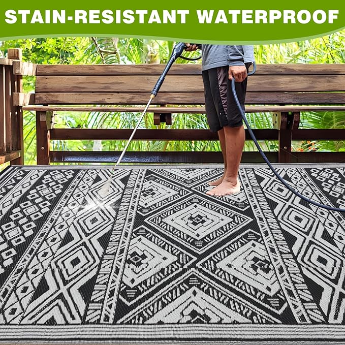 Outdoor Rug 6x9 ft Waterproof, Reversible Outdoor Plastic Straw Rug for Patios Clearance, Outdoor Area Rug Carpet RV Mat for Camping Backyard Deck Porch