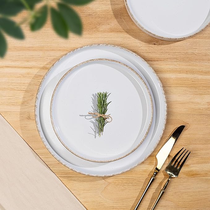 AmorArc Ceramic Dinnerware Sets for 4, 12 Pieces Handpainted Plates and Bowls Set with Rustic Terracotta Underside, Scratch Resistant Stoneware Dishes Set, Dishwasher & Microwave Safe