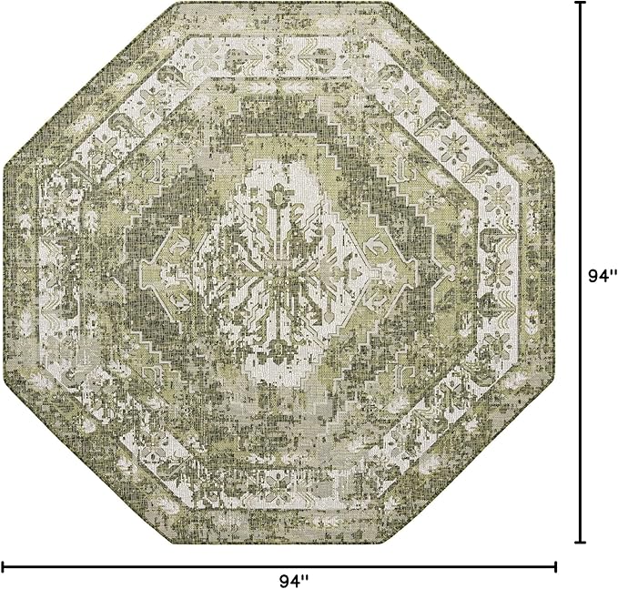 Unique Loom Outdoor Traditional Collection Area Rug - Valeria (7' 10" Octagon, Green/ Light Green)