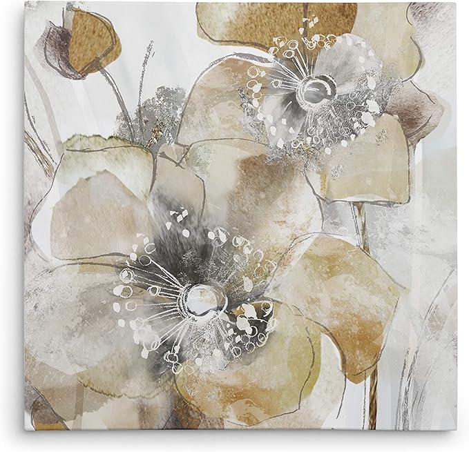 Wexford Home Taupe Spring Poppy II Gallery Wrapped Canvas Wall Art, 32x32,