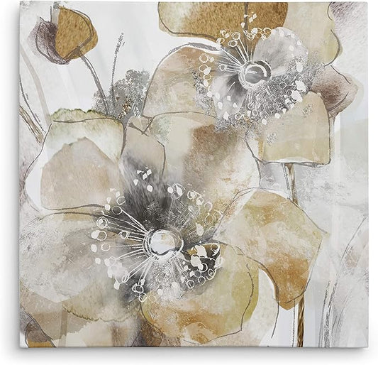 Wexford Home Taupe Spring Poppy II Gallery Wrapped Canvas Wall Art, 32x32,