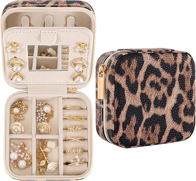 Leopard Print Jewelry Box, Cheetah Travel Jewelry Case for Women Girl, Animal Small Jewelry Organizer, Birthday Graduation Gift