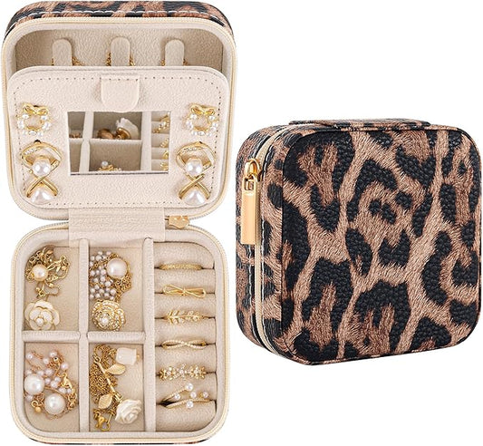Leopard Print Jewelry Box, Cheetah Travel Jewelry Case for Women Girl, Animal Small Jewelry Organizer, Birthday Graduation Gift