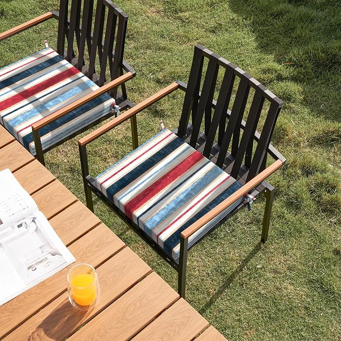 Set of 4 Outdoor Square Chair Cushions 18.5"x16"x2" for Patio, Water Resistant Patio Dining Seat Pads Replacement for Kitchen Garden and Outdoor Furniture Decoration - Stripe Red Blue