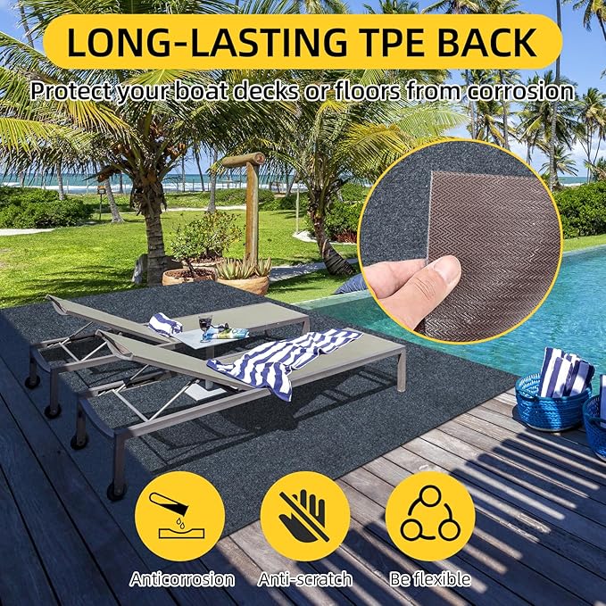 Marine Carpet,5 FT x 10 FT Dark Gray Indoor Outdoor Carpet 0.2" Thick Boat Carpet with Water-Proof TPE Backing, Non-Slide Outdoor Marine Carpet Roll for Home, Patio, Porch, Deck