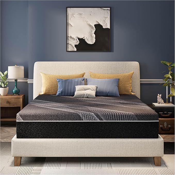 CH CHARME HOUSE 12 Inch Cal King Mattress, Bamboo-Charcoal Memory Foam Mattress, Cooling & Pressure Relief, Bed in a Box, Foam Made in USA & CertiPUR-US Certified, 72"x84"x12", Black