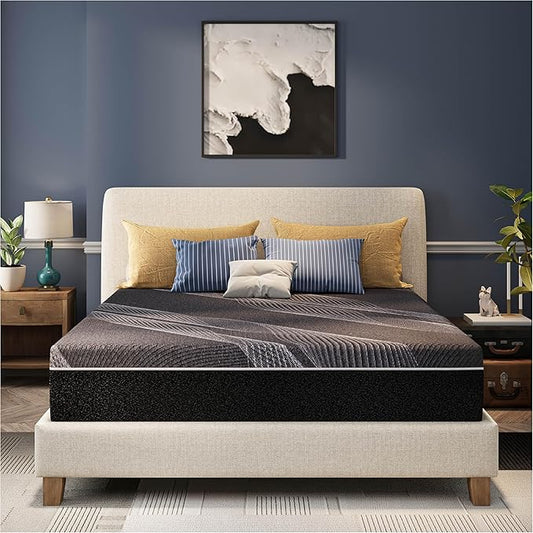 CH CHARME HOUSE 12 Inch Cal King Mattress, Bamboo-Charcoal Memory Foam Mattress, Cooling & Pressure Relief, Bed in a Box, Foam Made in USA & CertiPUR-US Certified, 72"x84"x12", Black