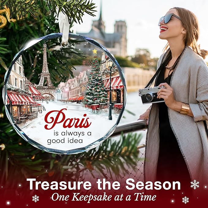 Paris Ornament - Exquisite Paris Christmas Ornament for Paris-Lovers, 2025 Edition Christmas Ornaments, Ideal Paris-City Themed Gifts, Memorable Gifts for The Holiday Season.