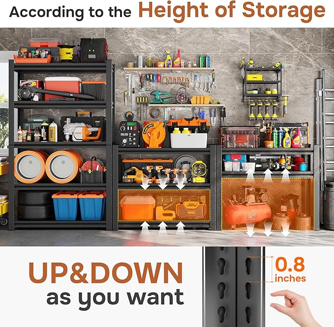 77''H Garage Shelving Heavy Duty 5-Tier Adjustable Storage Shelves Unit,3500 LBS Metal Utility Rack Shelf for Industries, Warehouses, Basement,Black (77.4''H x 39.3''W x 13.8''D)