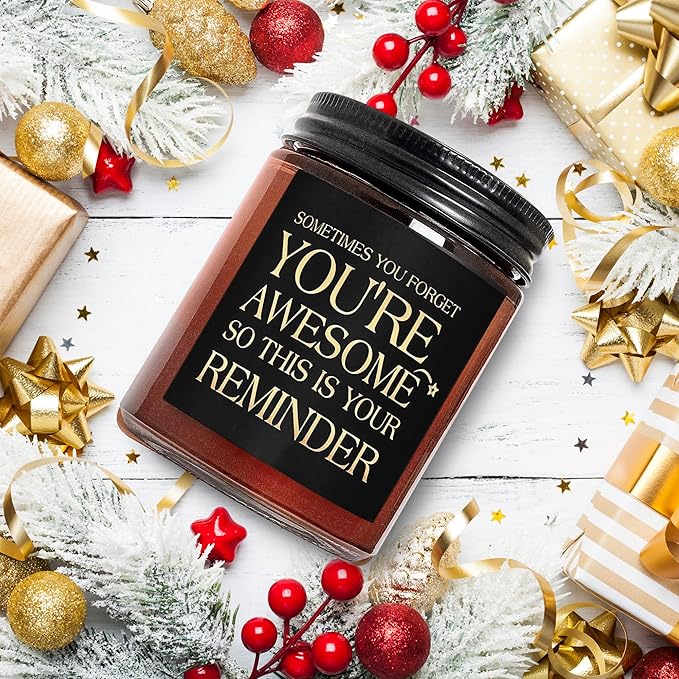 Inspirational Gift Candles for Women Men - Birthday, Appreciation, Thank You, Relaxing Gift for Her Friend Coworker Sister Son - You're Awesome Natural Soy Mahogany Teakwood Candle for Home