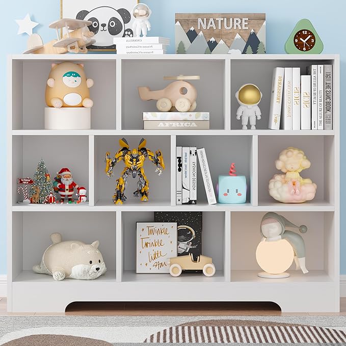 Kids Book Shelf Set of 2, 10 Cubes Storage Organizer Montessori Bookshelf, 3-Tier Wooden Kids Bookcase, Toy Storage Organizer for Children, White Toddler Bookshelf Cube Shelf for Kid’s Room