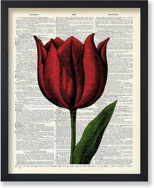 Poster Master Dictionary Art Poster - Tulip Print - Red Flower Art - Floral Art - Gift for Men, Women & Florist - Minimal Decor for Living Room, Bedroom, Dorm or Flower Shop, 24x32 Unframed Wall Art