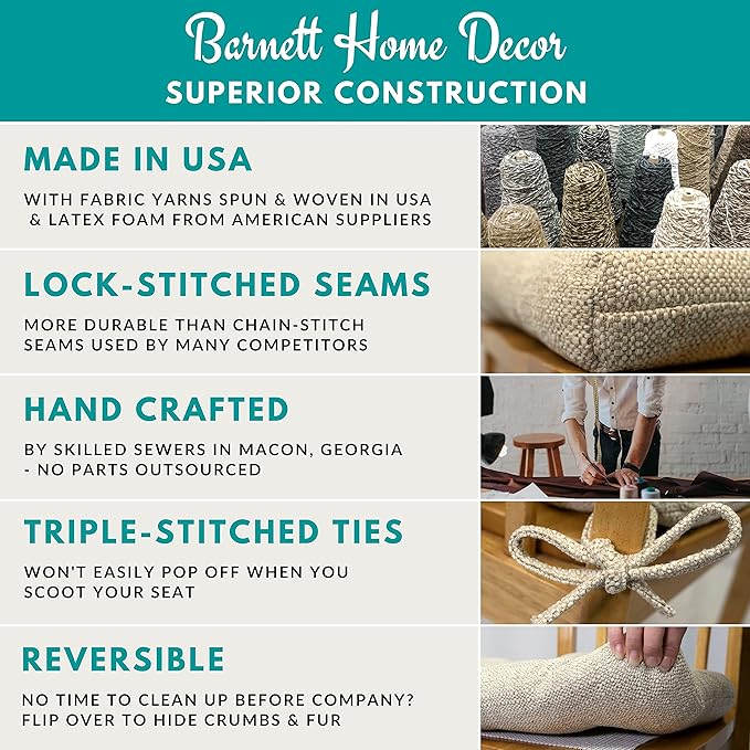 Barnett Home Decor Brisbane Colonial Blue Chair Pads with Ties - 15 x 17 Size Small Chair Pad - Latex Foam Fill, Reversible - Made in USA (Federal Blue/Small)