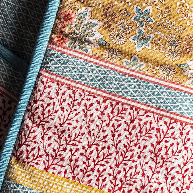 Maison d' Hermine Double Oven Mitts 100% Cotton 7"x35" Double Oven Mitt Heat Resistant BBQ Cooking Gloves with Loop, Baking, Grilling, Home, Kitchen, Handling Hot Pans Spring Summer (Marquise)