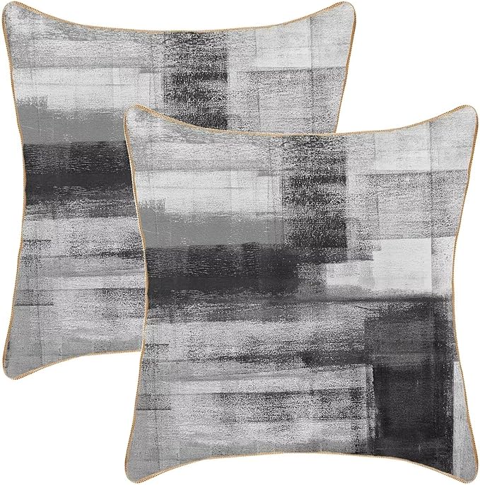 Black Grey Throw Pillow Covers 18x18 Set of 2, Abstract Art Decorative Throw Pillow Covers Modern Abstract Soft Polyester Pillowcase Outdoor Cushion Cover for Sofa Couch Farmhouse Room Bed