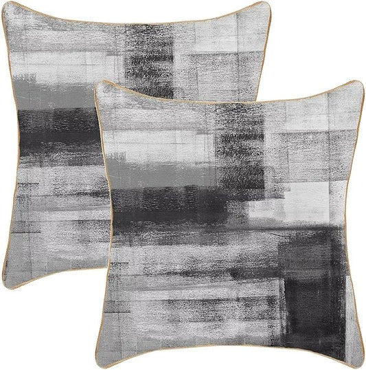 Black Grey Throw Pillow Covers 18x18 Set of 2, Abstract Art Decorative Throw Pillow Covers Modern Abstract Soft Polyester Pillowcase Outdoor Cushion Cover for Sofa Couch Farmhouse Room Bed