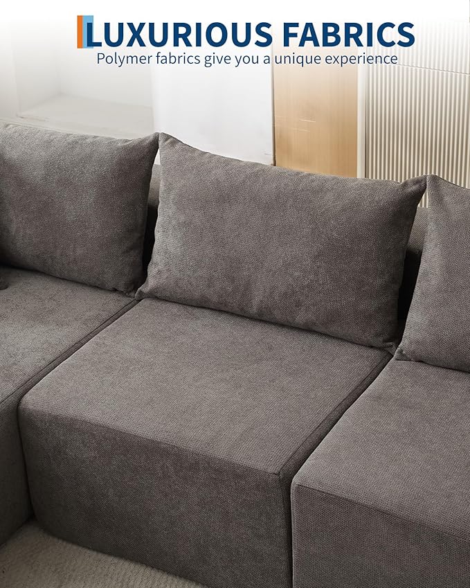 Garvee 108" Modular Sectional Sofa,Cloud Couch Sectional with Left Chaise | Compressed l Shaped Sofa for Living Room | Boneless Couch & Sofa Bed Design,No Assembly Required, Gray