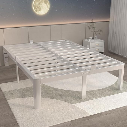 ITIMIDI 14 Inch King Size White Bed Frame with Round Corner Legs, Metal King Bed Frame Platform, Storage Space, No Box Spring Needed, Heavy Duty Steel Support 3500 LBS, Noiseless, Easy Assembly