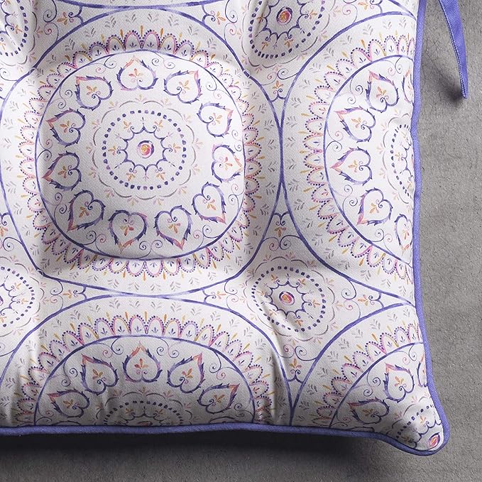 Maison d' Hermine Chair Pads for Dining Chairs Cotton Outer Fabric and Poly Filling 16"x16" Patio Seat Cushions for Furniture with Ties Home Chair Party Hall Farmhouse (Mandala, Pack of 2)