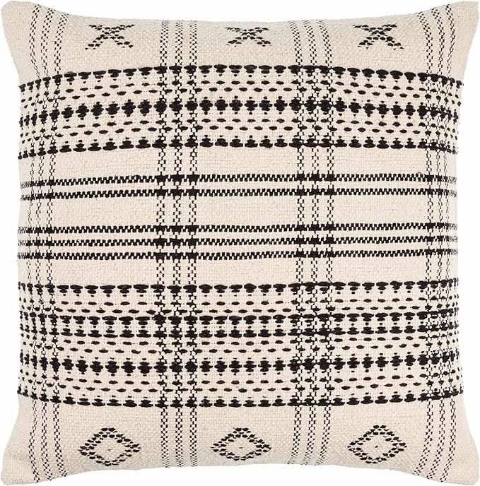 Hauteloom Viggo Decorative Throw Pillow Cover - Sofa Couch Cushion Cover - Cream, Black - 18" x 18" Pillow Cover