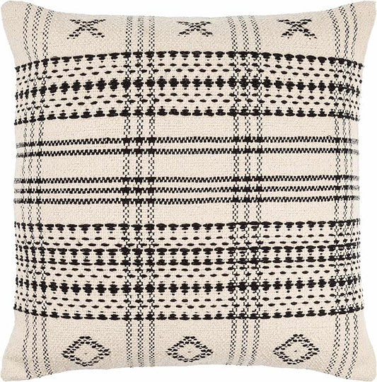 Hauteloom Viggo Decorative Throw Pillow Cover - Sofa Couch Cushion Cover - Cream, Black - 18" x 18" Pillow Cover