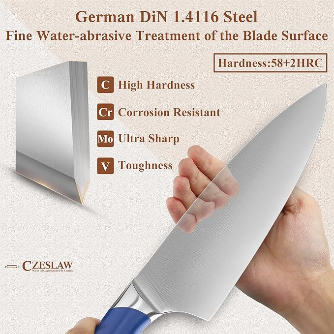 knife set, 3 Piece kitchen knife set - Razor Sharp Professional Japanese Chef Knife set, Forged from High Carbon German Steel,Full Tang Prussia Blue Handle,cooking gifts cooks